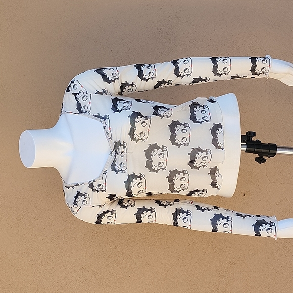 Betty Boop Y2K Punk Goth Sheer Mesh Stretch Long Sleeve Graphic Crop Top M L - Picture 3 of 16